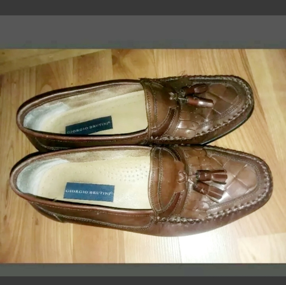 Giorgio Brutini Leather Loafers Men's 9D Tassle Woven toe lattice shoes …